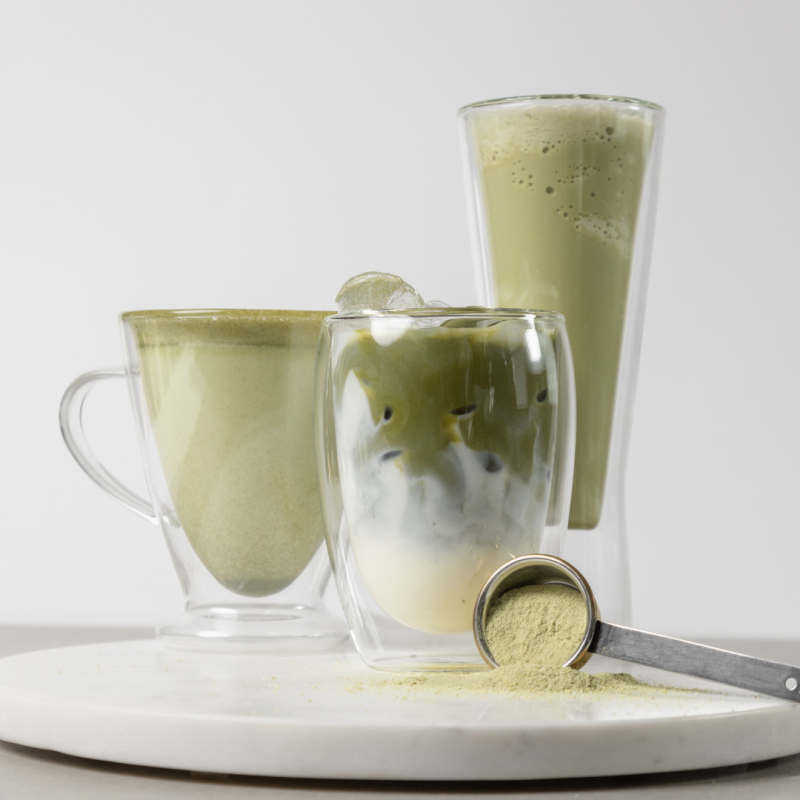 Matcha green tea with Moka Professional's Frappe Mix Perfect for cafes, restaurants, and home use